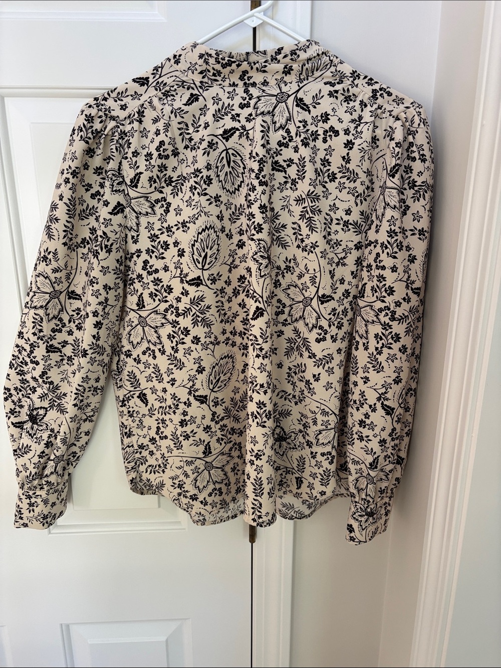 LOFT Beige Button-Down Shirt with Black Floral Print. Size S